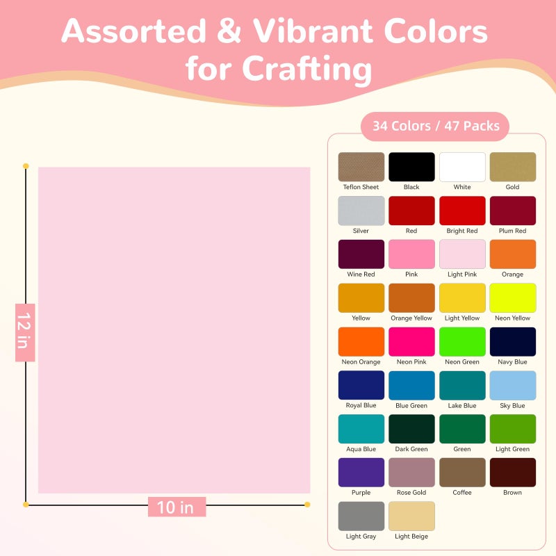 HTVRONT HTV Heat Transfer Vinyl Bundle: 47 Pack 12" x 10" Iron on Vinyl for T-Shirt, 33 Assorted Colors with HTV Accessories Tweezers, Silhouette Cameo or Heat Press Machine - Image 2